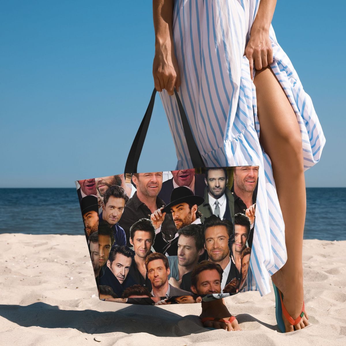 Yoga Fitness Photos - Hugh Jackman Photo Collage Beach Tote