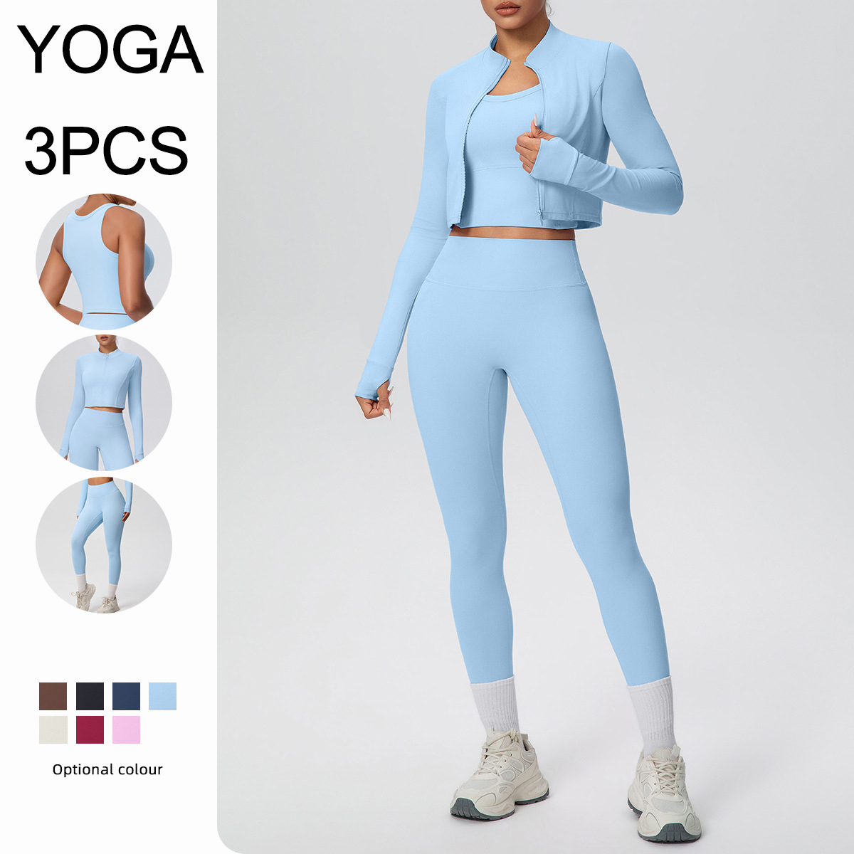 3PCS Solid Color Women Yoga Se – Yoga Fitness Jacket Bewertung und Preis